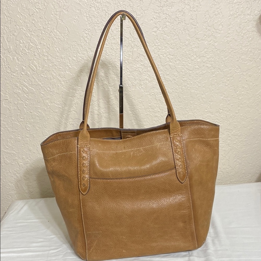 Tan Leather Tote with Spacious Interior and Matte Finish
